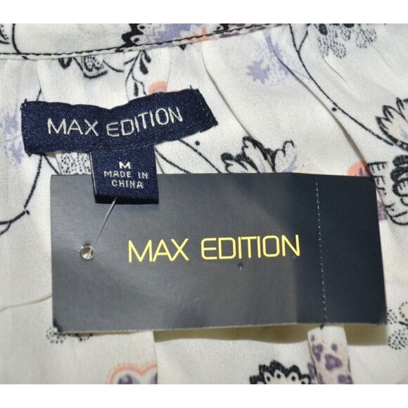 NWT Max Edition Ladies Size M Chiffon Short Ruffle Sleeve Floral Top Blouse Elas - Picture 8 of 10